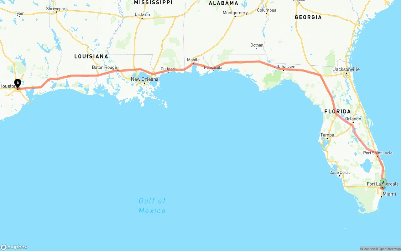 Shipping route from Port of Port Everglades to Houston