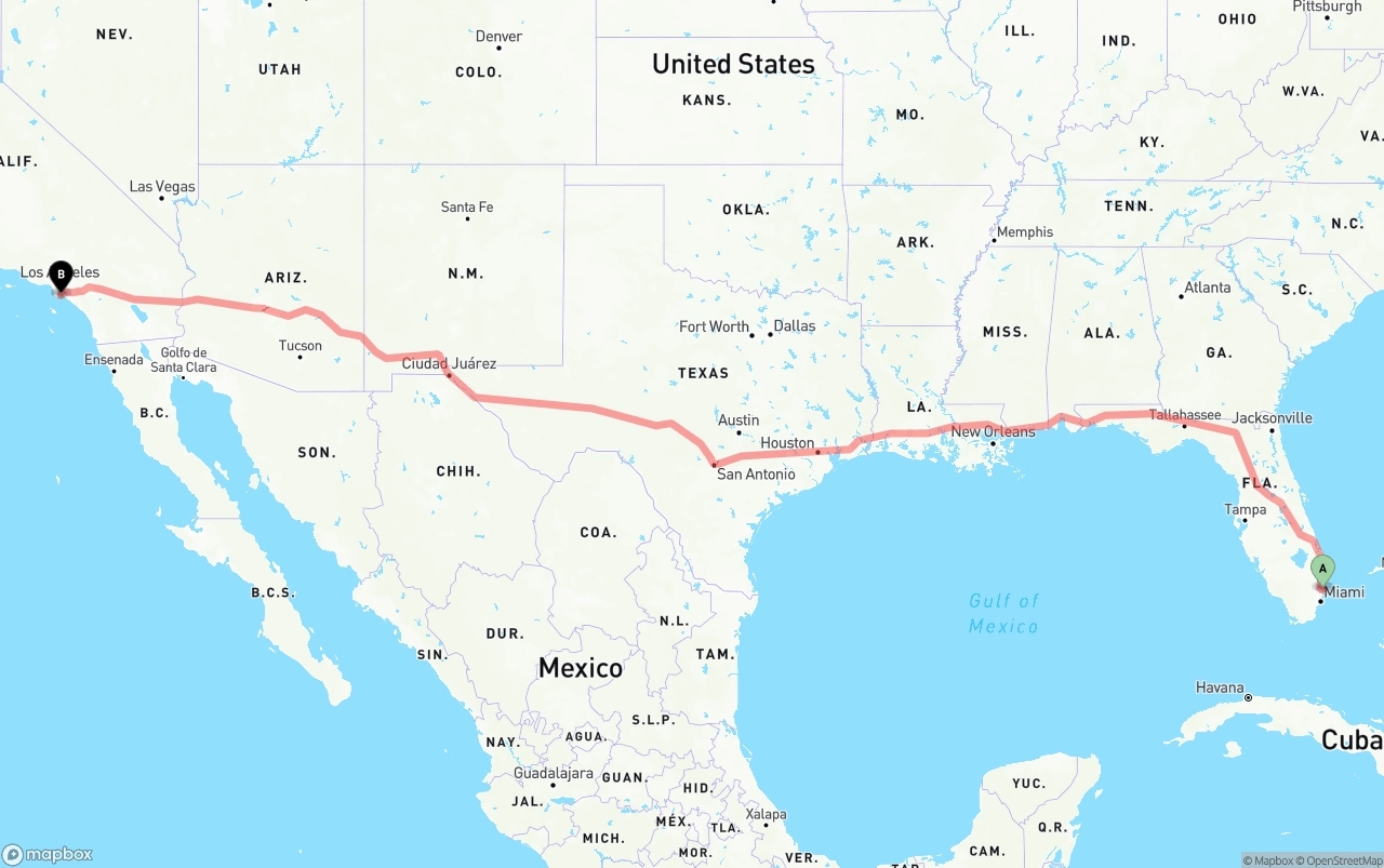 Shipping route from Port of Port Everglades to Long Beach