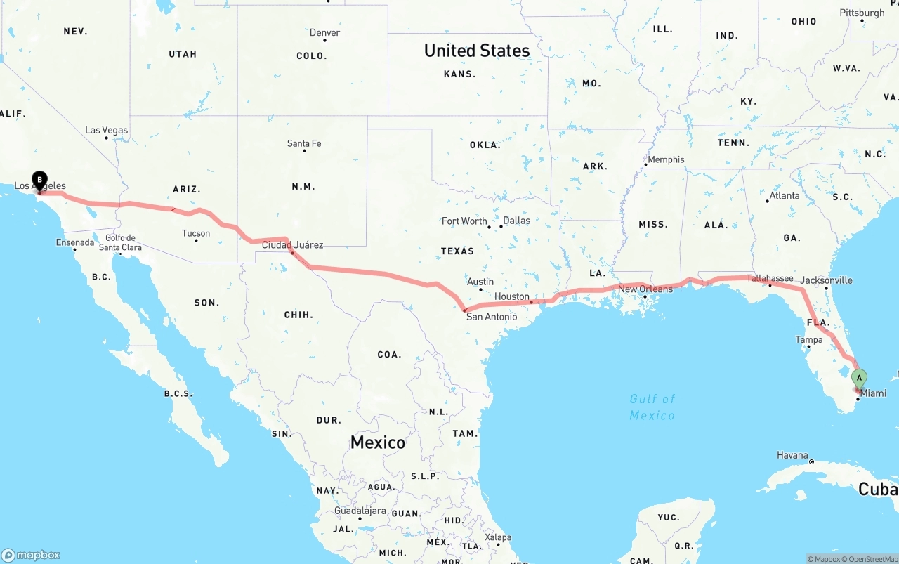 Shipping route from Port of Port Everglades to Los Angeles