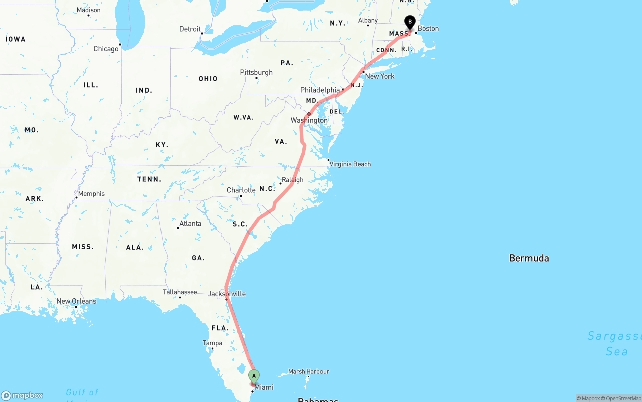 Shipping route from Port of Port Everglades to Massachusetts