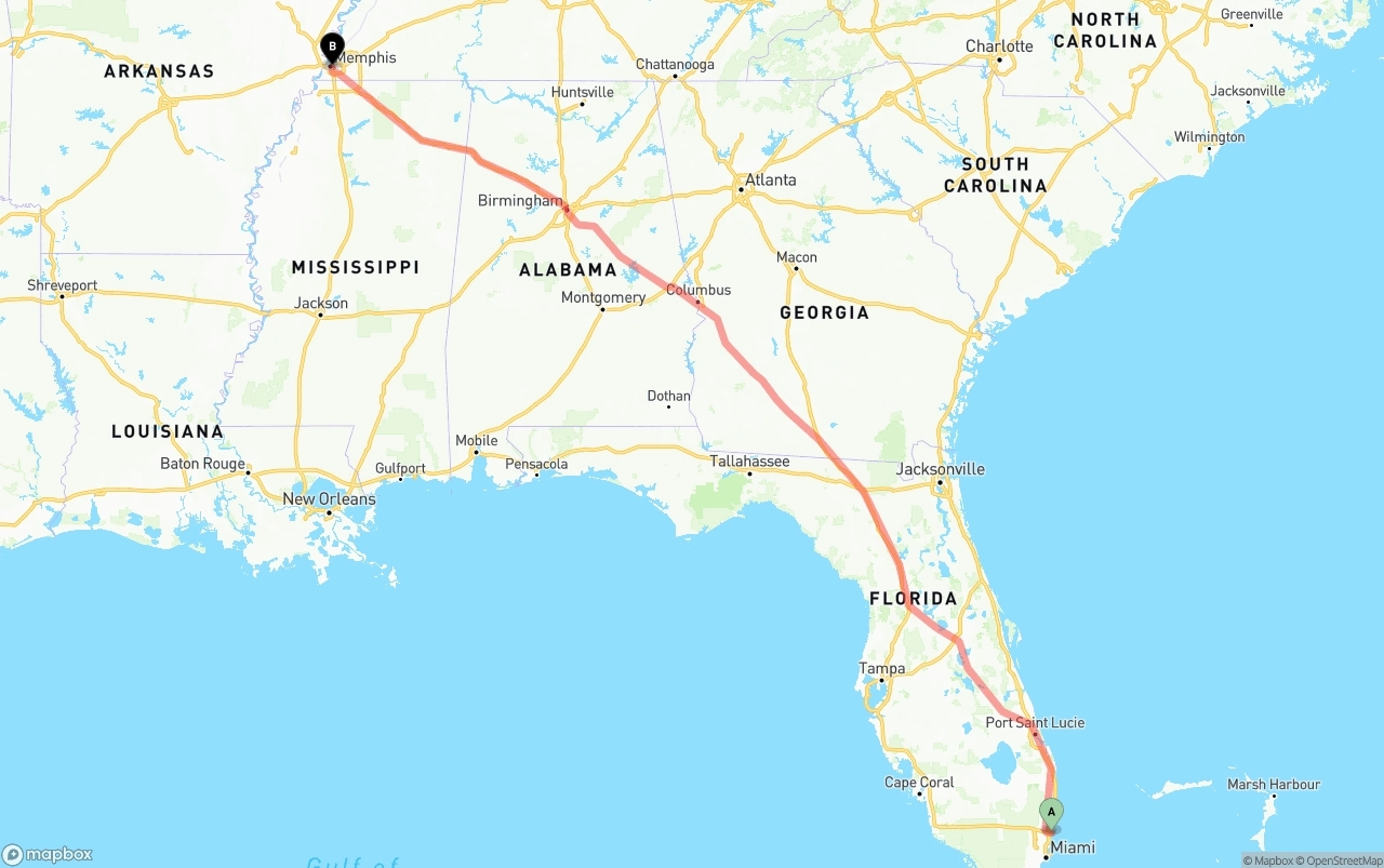Shipping route from Port of Port Everglades to Memphis