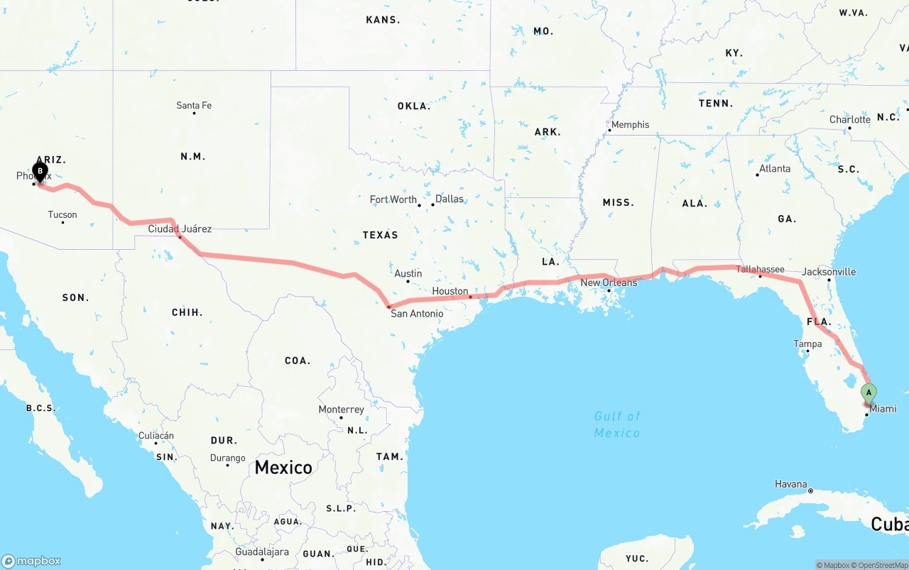 Shipping route from Port of Port Everglades to Mesa