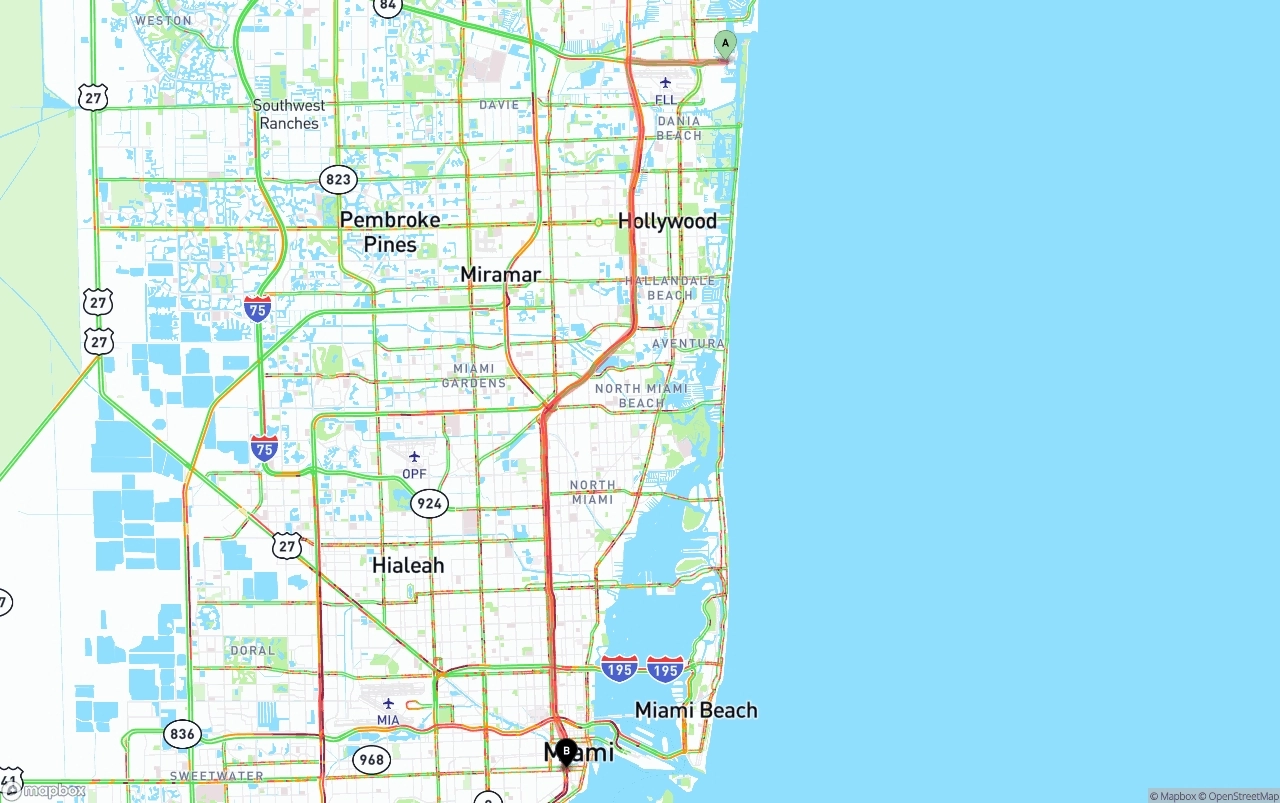 Shipping route from Port of Port Everglades to Miami