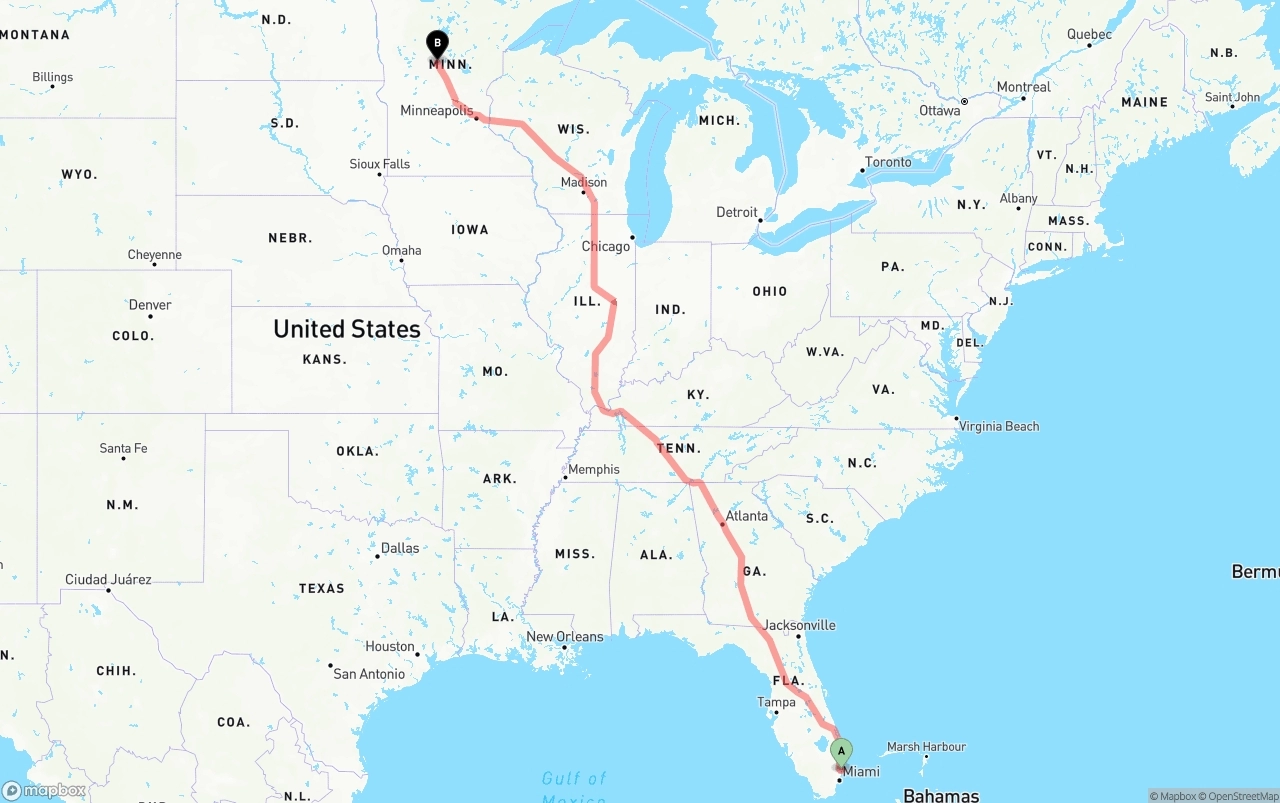 Shipping route from Port of Port Everglades to Minnesota