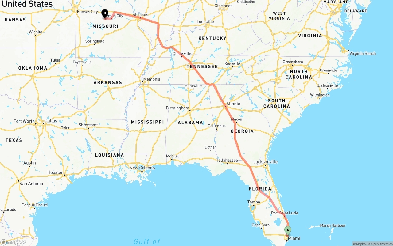 Shipping route from Port of Port Everglades to Missouri