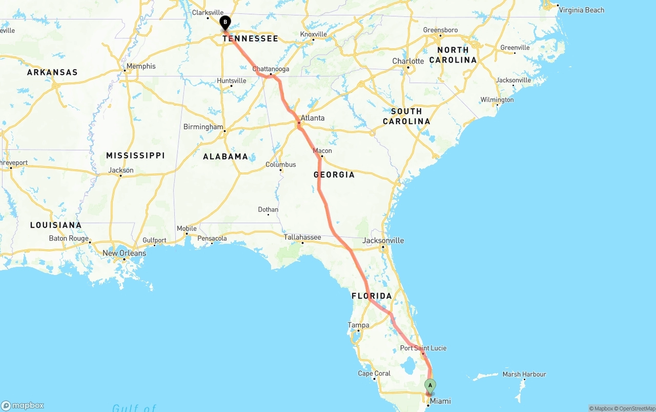 Shipping route from Port of Port Everglades to Nashville
