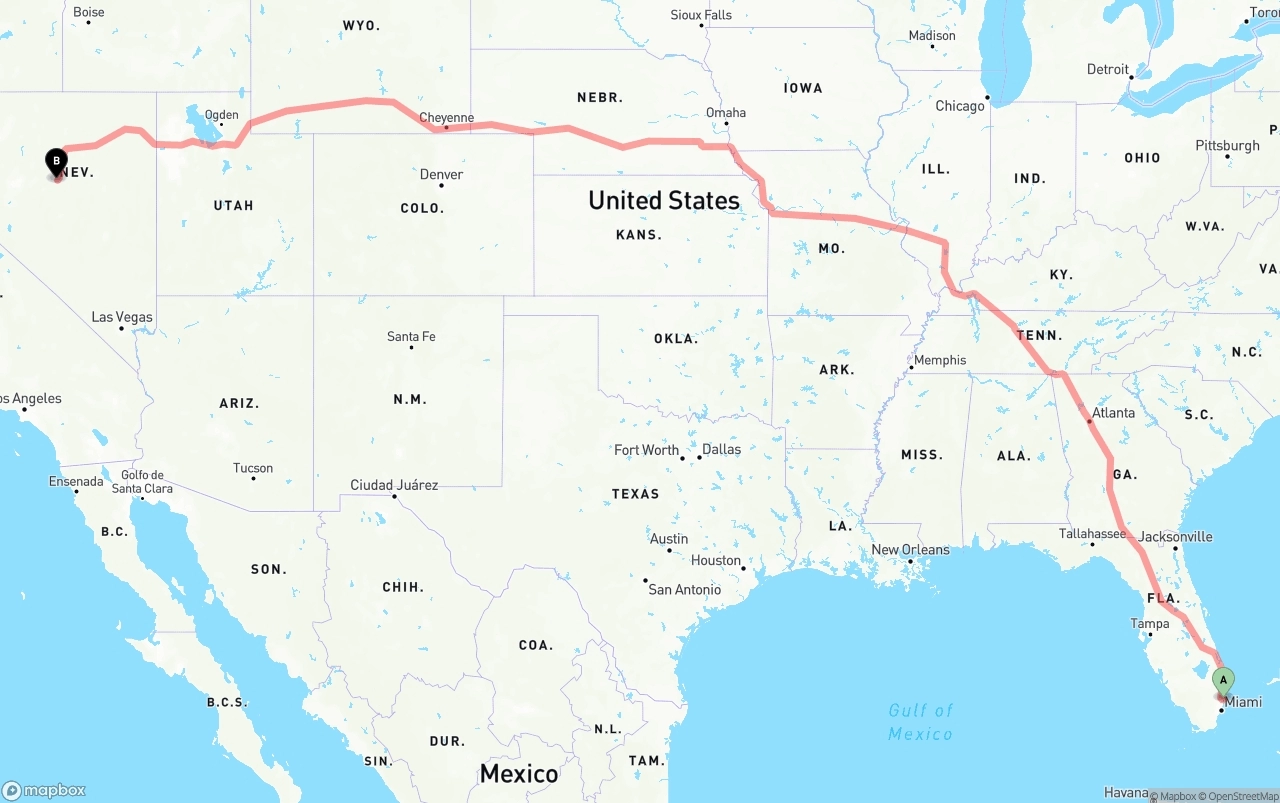 Shipping route from Port of Port Everglades to Nevada