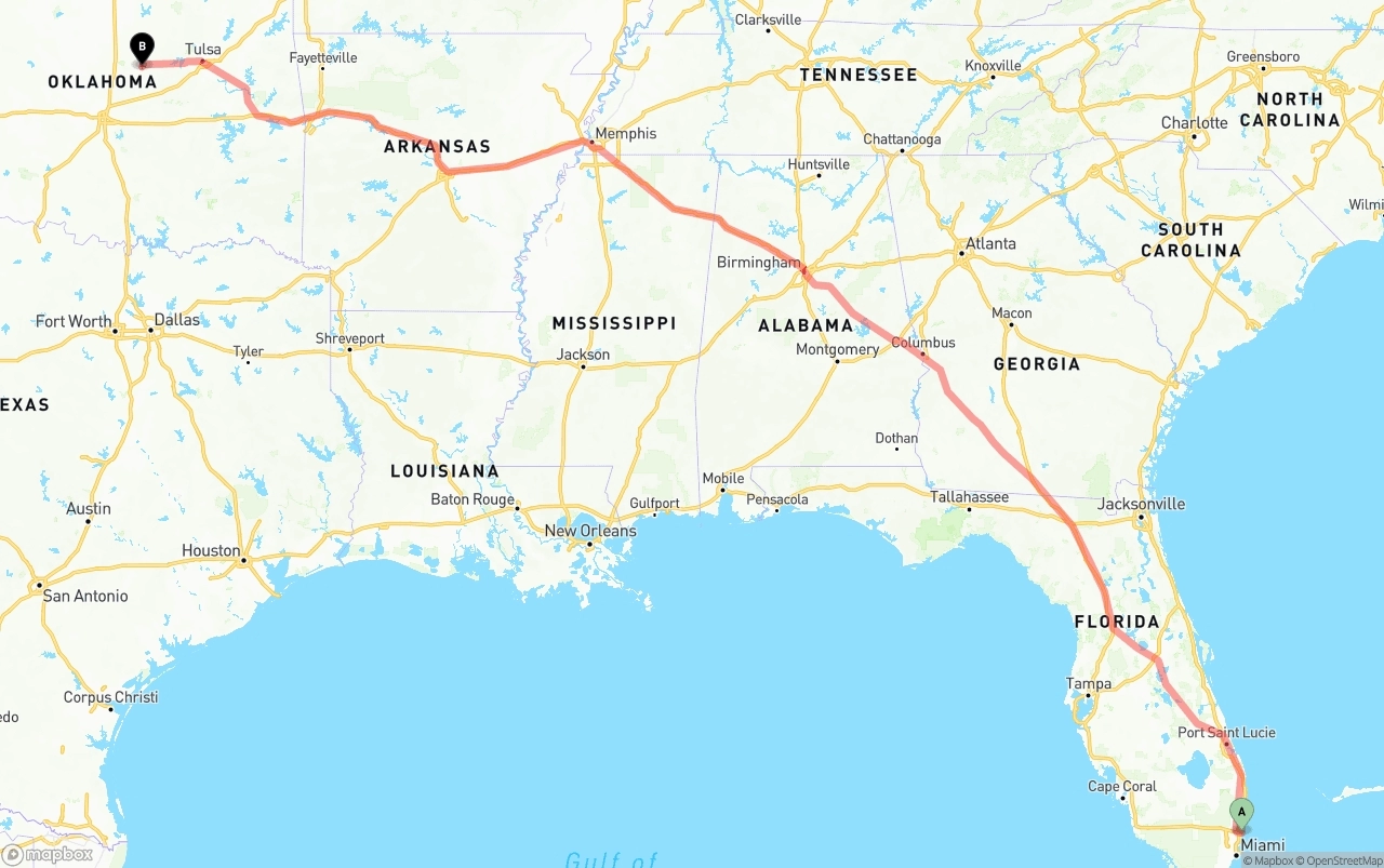 Shipping route from Port of Port Everglades to Oklahoma