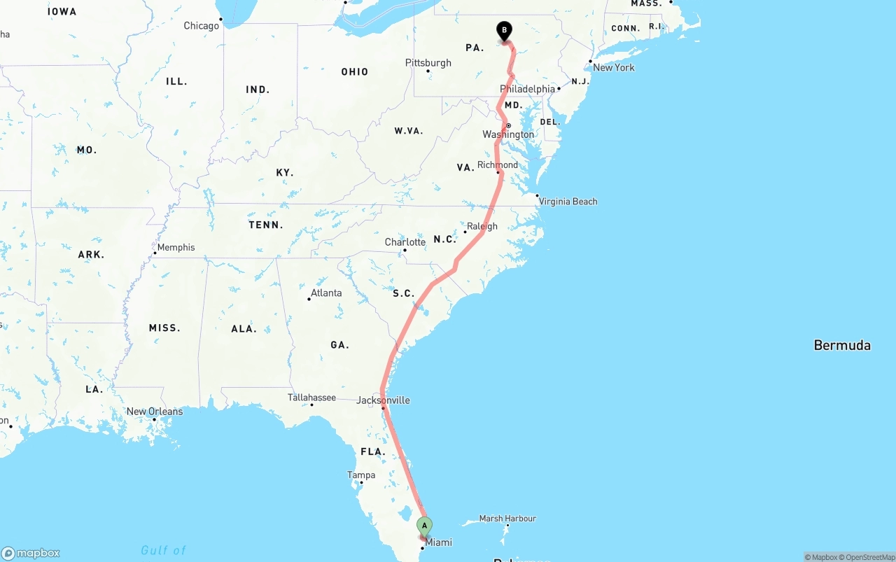 Shipping route from Port of Port Everglades to Pennsylvania