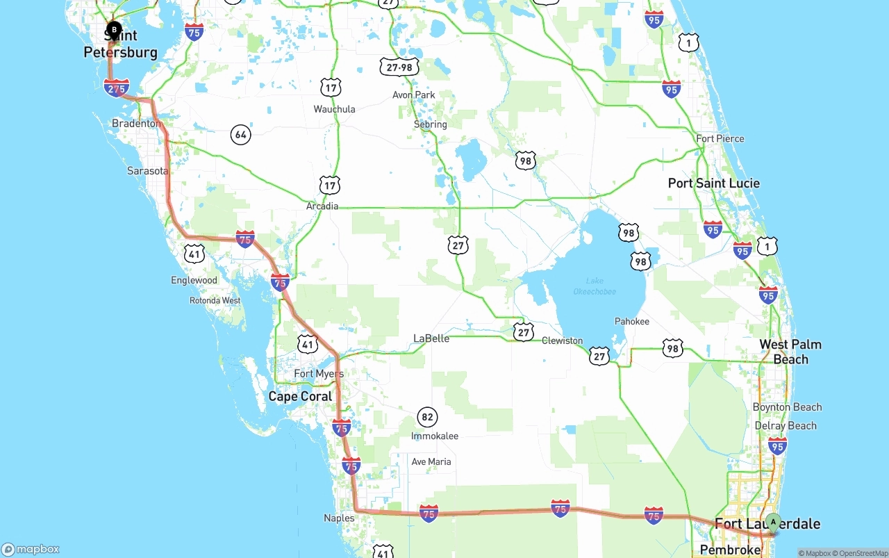 Shipping route from Port of Port Everglades to St. Petersburg