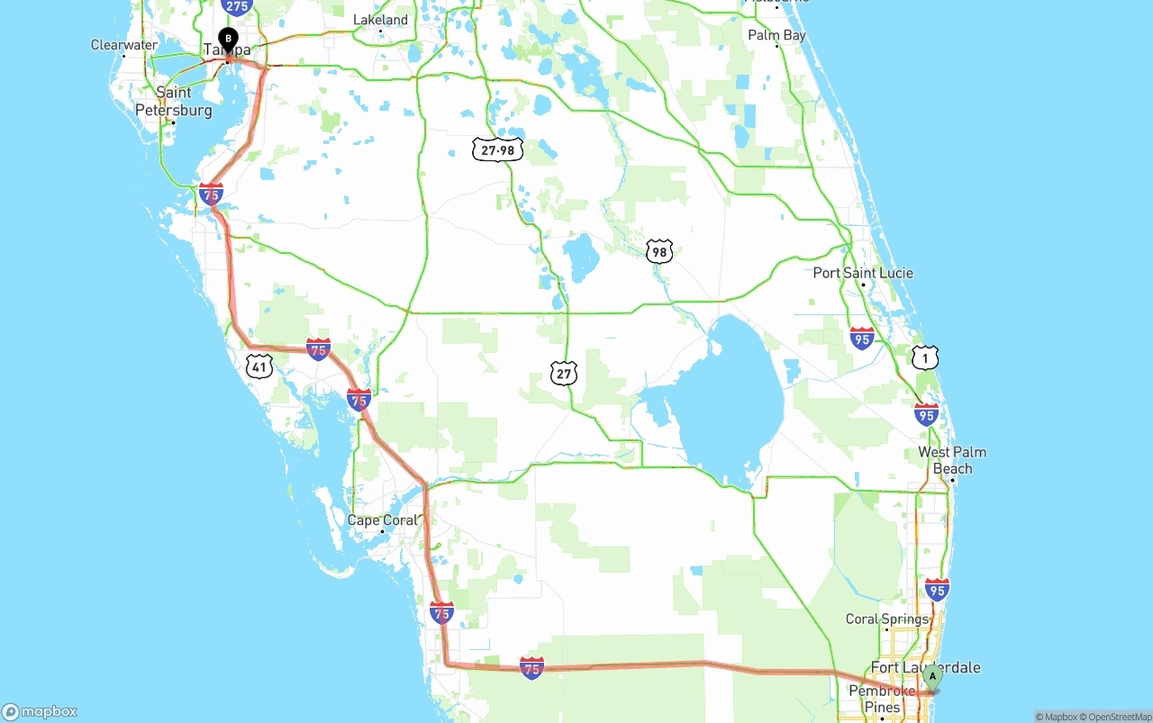 Shipping route from Port of Port Everglades to Tampa