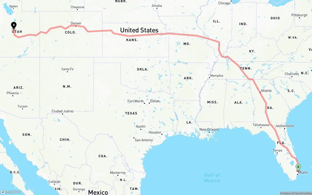 Shipping route from Port of Port Everglades to Utah