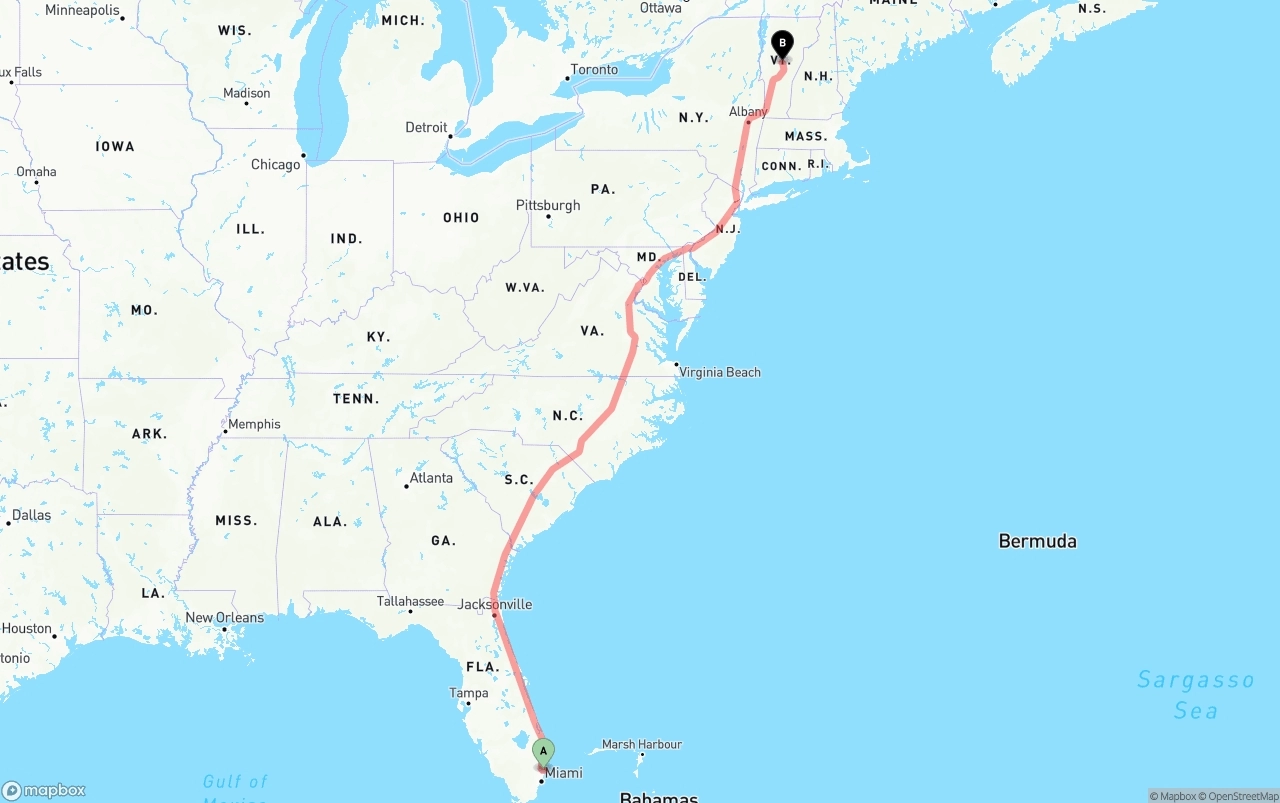 Shipping route from Port of Port Everglades to Vermont
