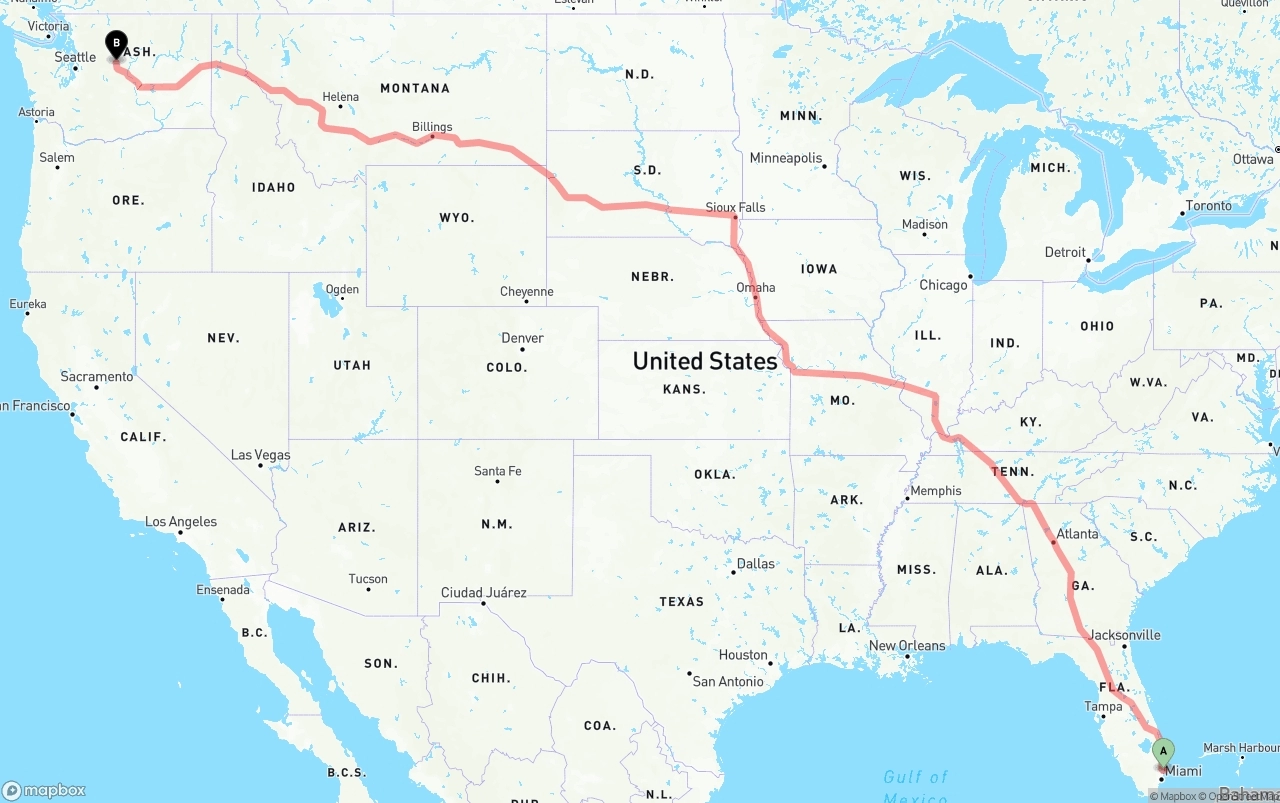 Shipping route from Port of Port Everglades to Washington
