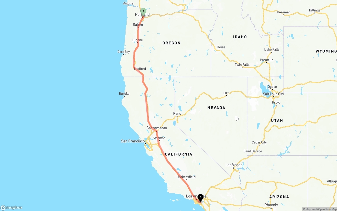 Shipping route from Port of Portland to Anaheim