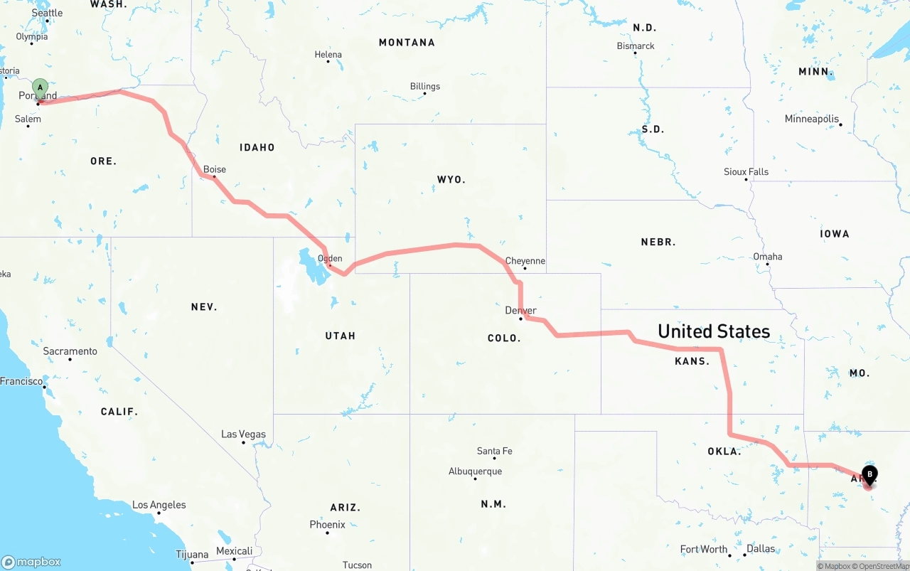 Shipping route from Port of Portland to Arkansas
