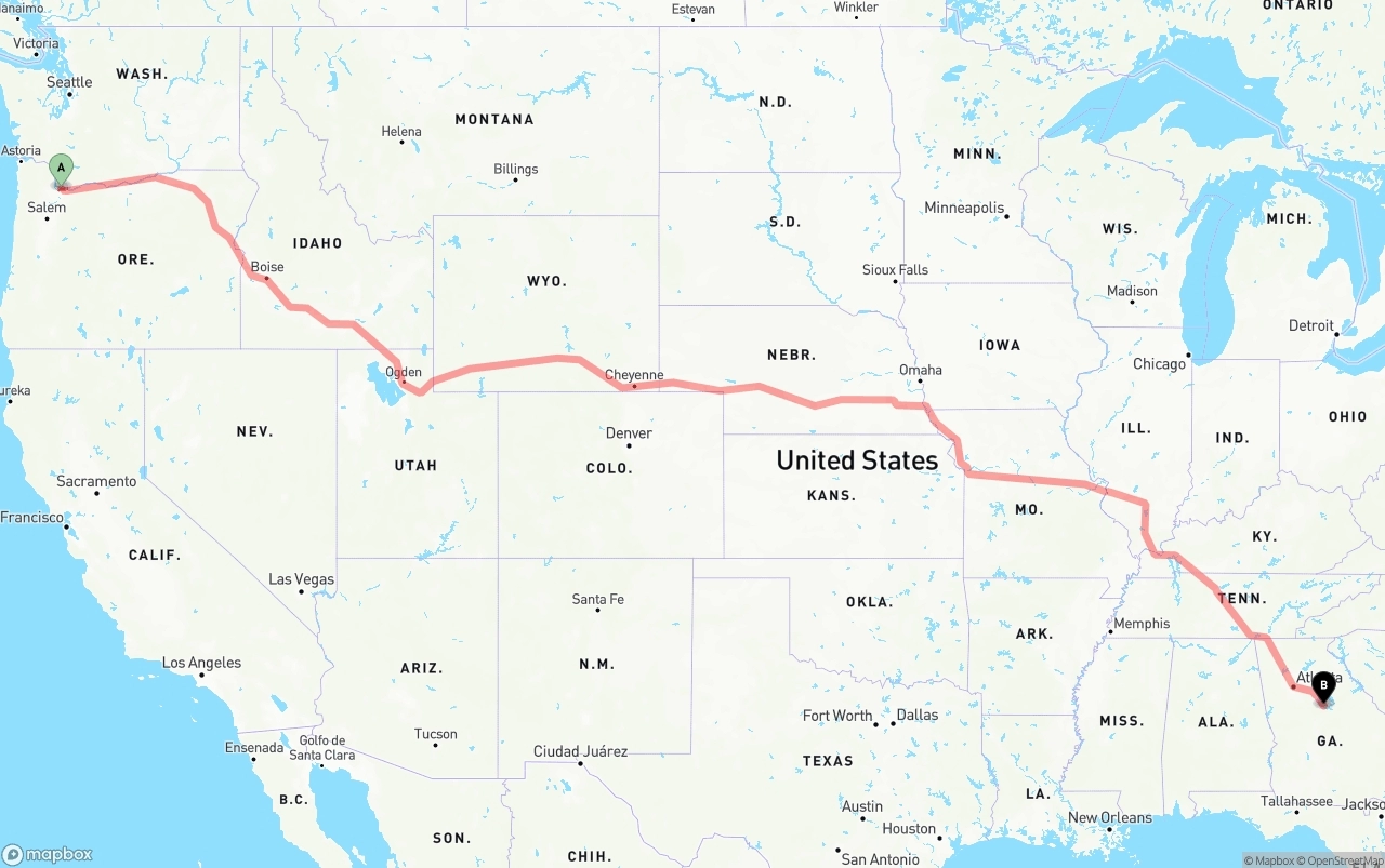 Shipping route from Port of Portland to Georgia