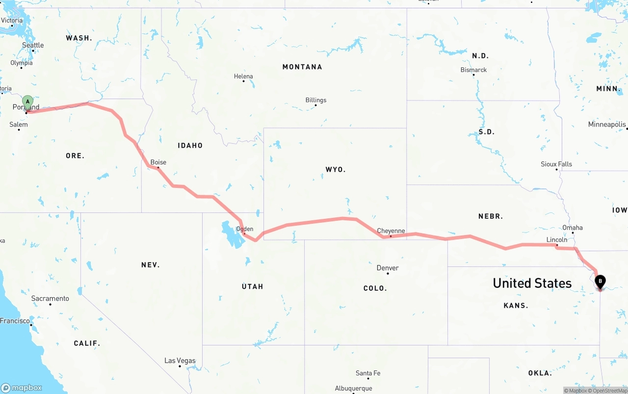 Shipping route from Port of Portland to Kansas City