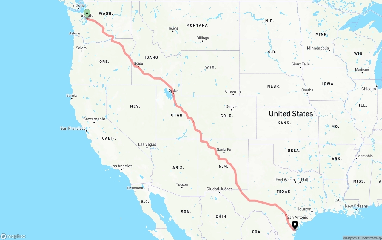 Shipping route from Port of Seattle to Corpus Christi