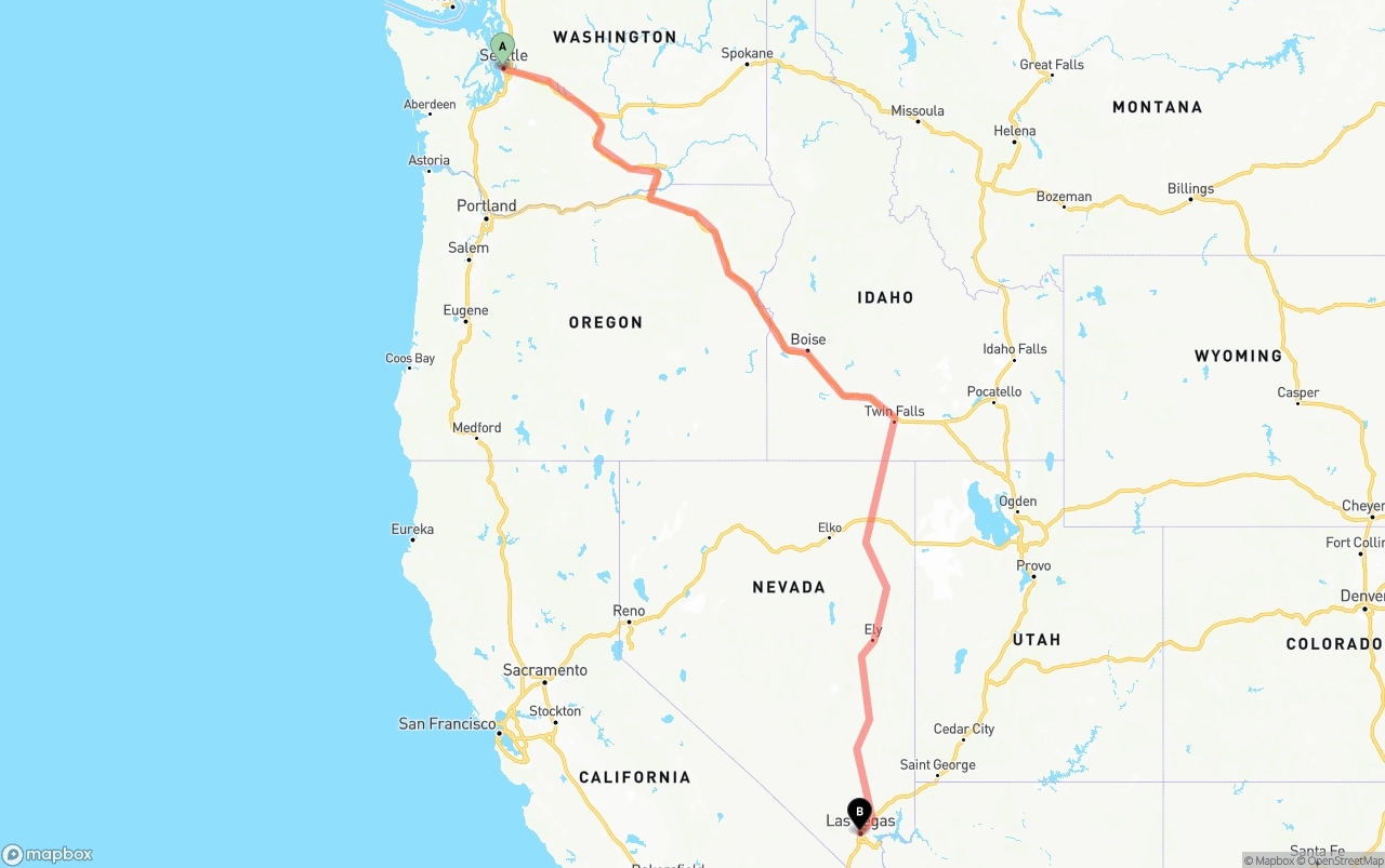 Shipping route from Port of Seattle to Las Vegas