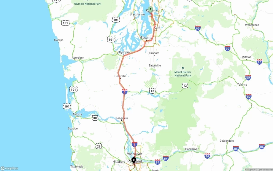 Port of Seattle to Portland freight shipping route map