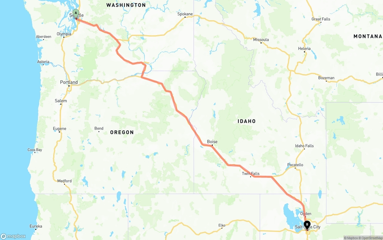 Shipping route from Port of Seattle to Salt Lake City