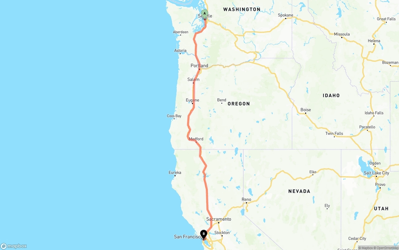 Shipping route from Port of Seattle to San Francisco