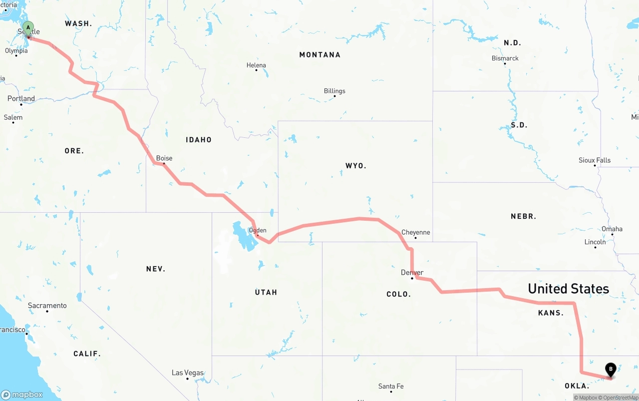 Shipping route from Port of Seattle to Tulsa