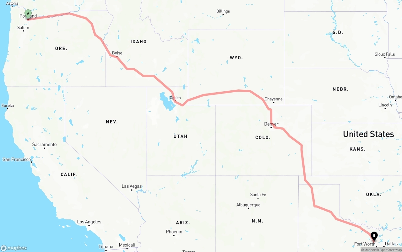 Shipping route from Portland to Aurora