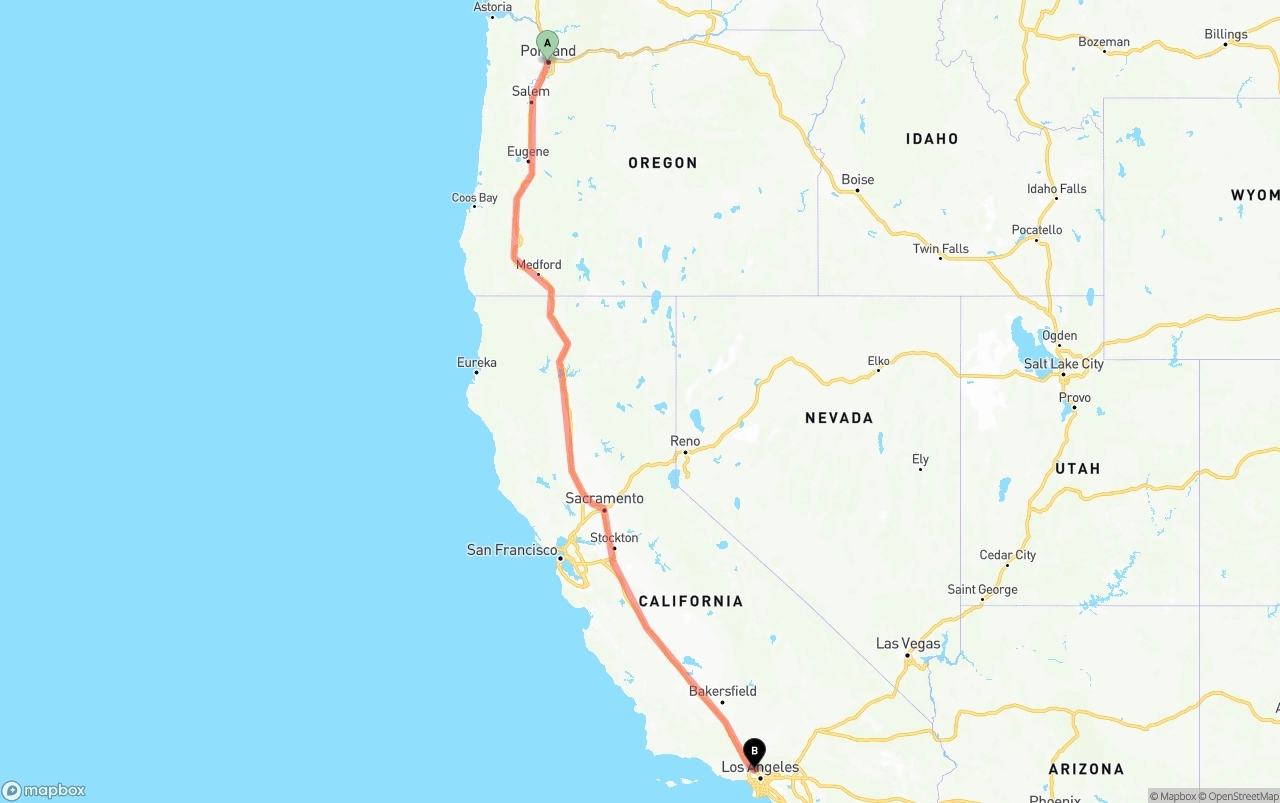 Shipping route from Portland to Bob Hope Airport