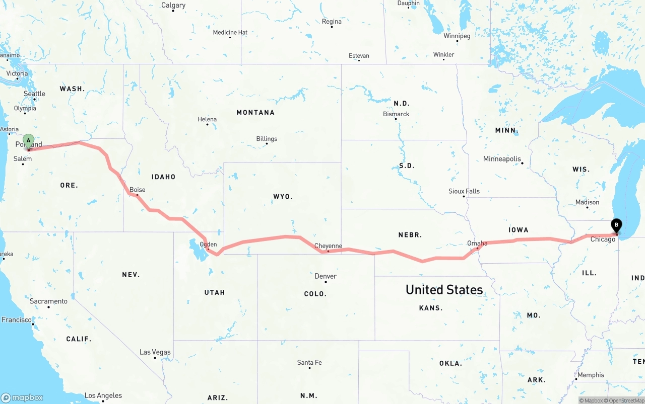 Shipping route from Portland to Chicago