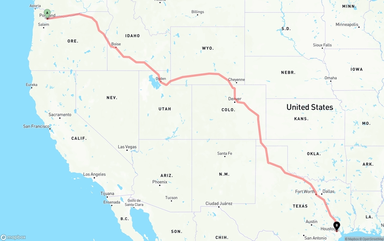 Shipping route from Portland to Houston
