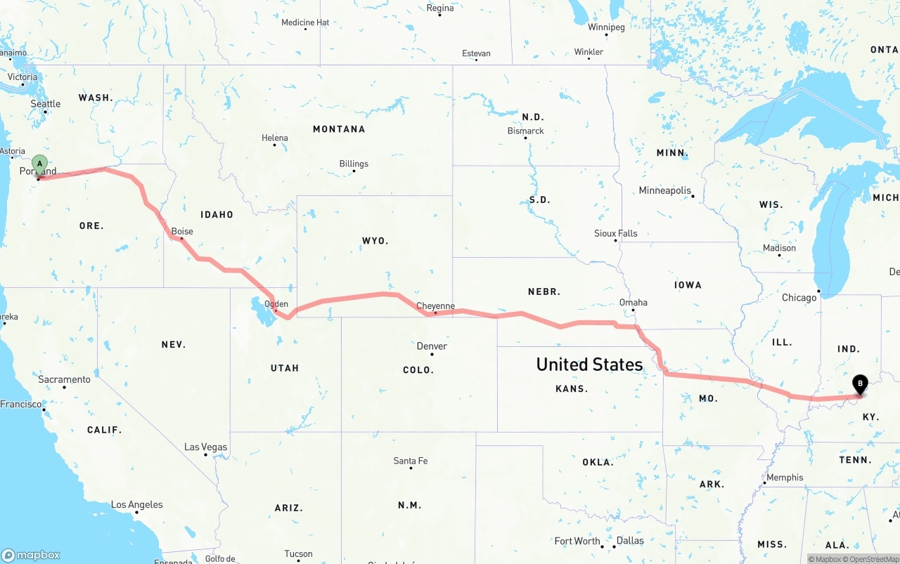 Shipping route from Portland International Airport to Louisville