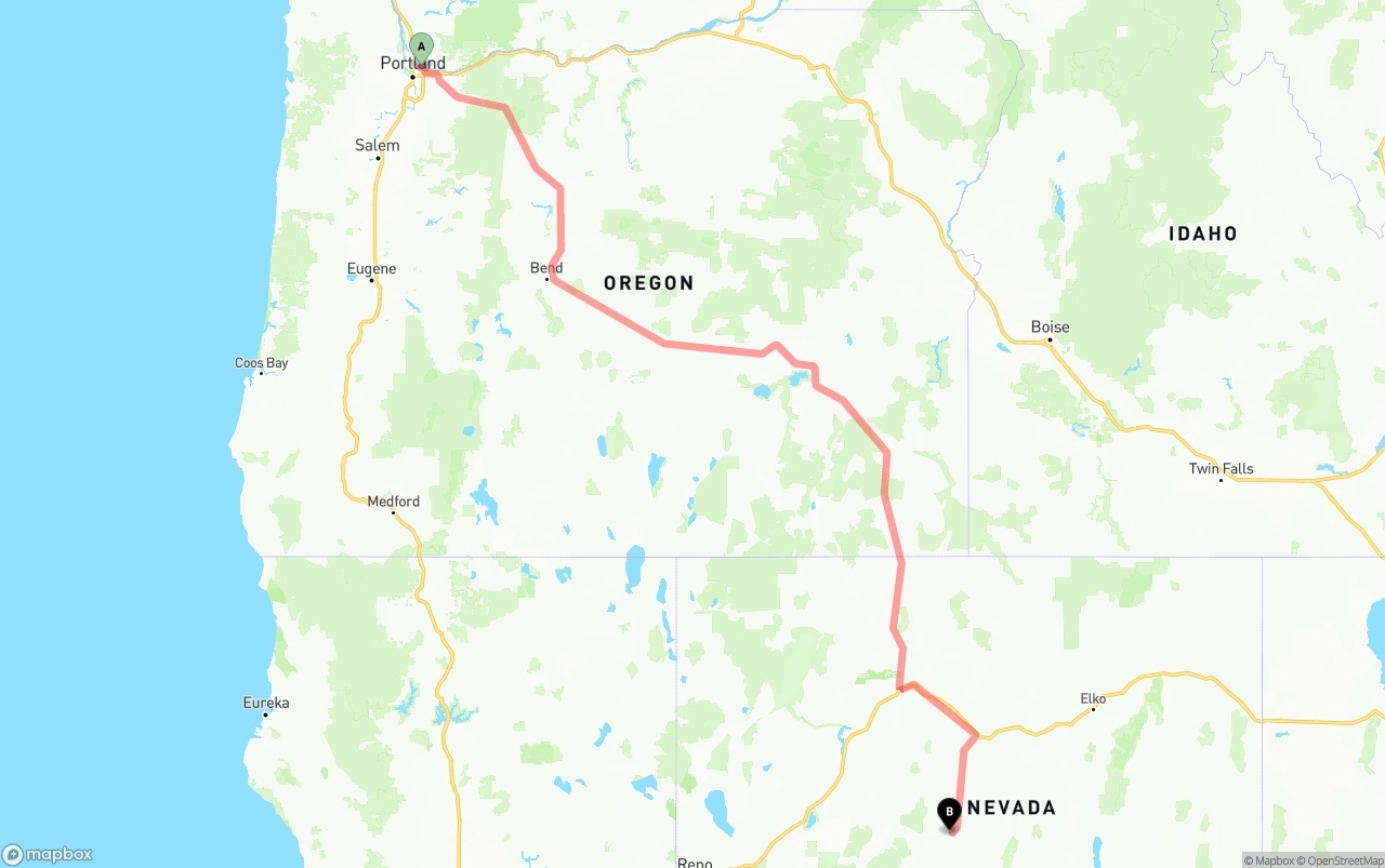 Shipping route from Portland International Airport to Nevada