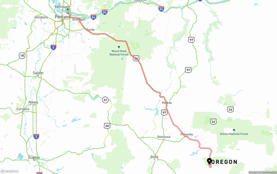 Portland International Airport to Oregon freight shipping route map