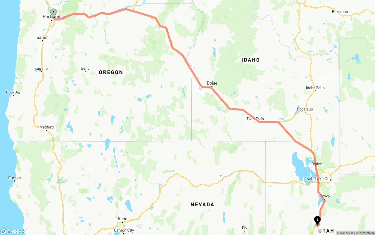 Shipping route from Portland International Airport to Utah