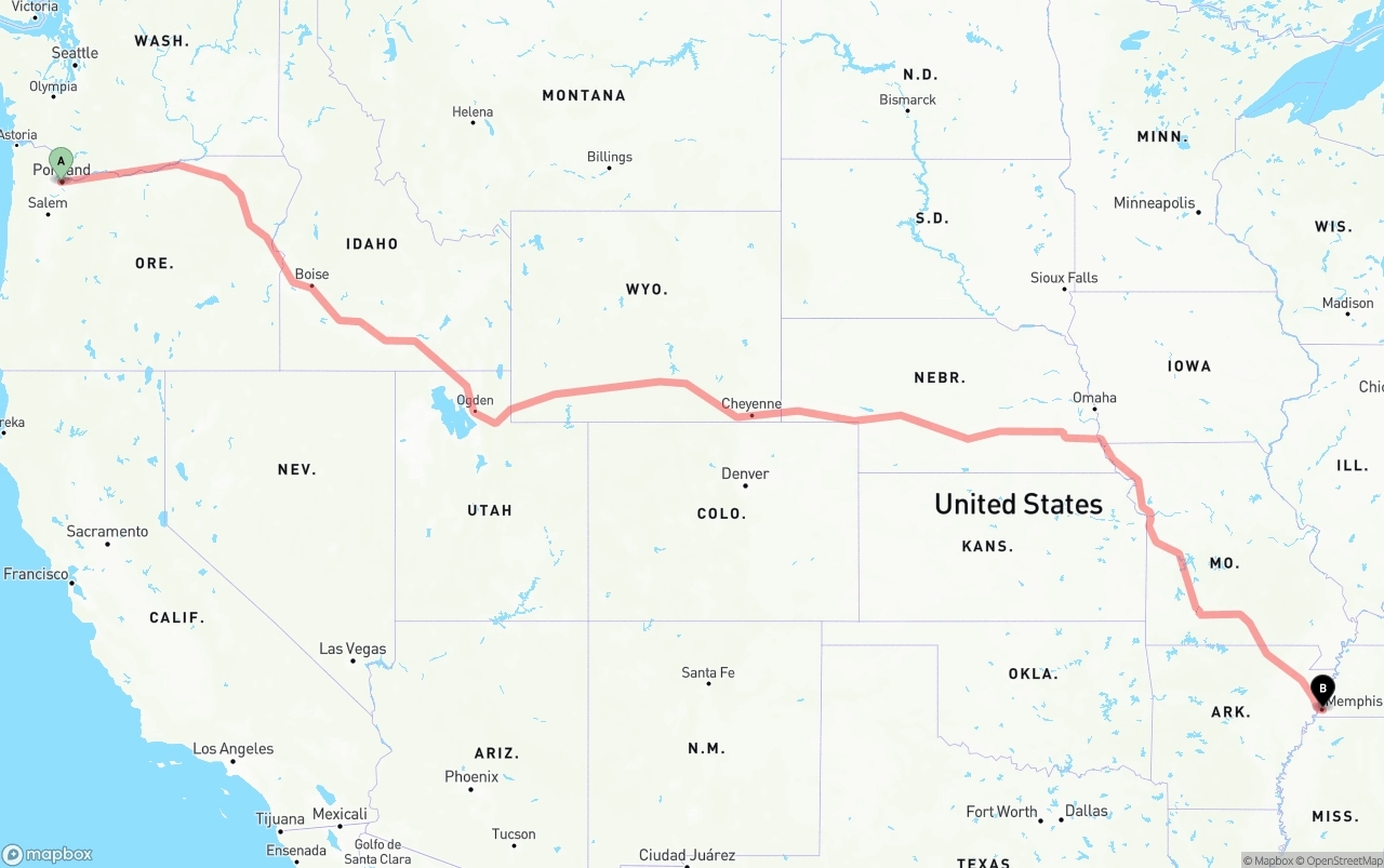 Shipping route from Portland to Memphis