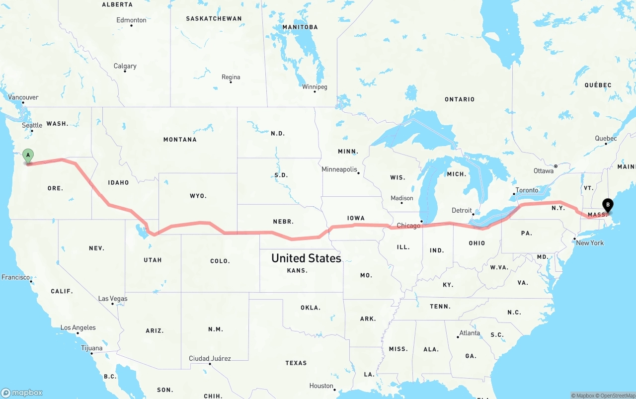Shipping route from Portland to Port of Boston