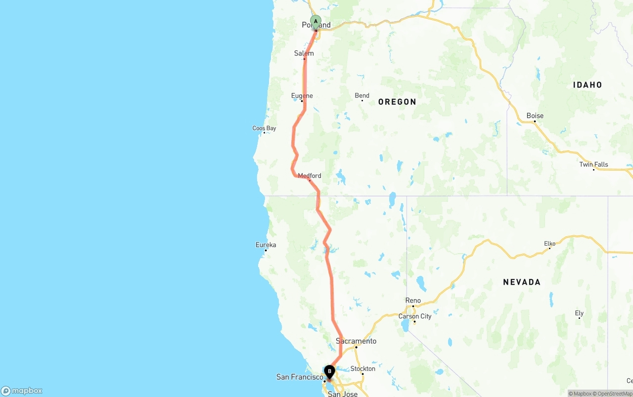 Shipping route from Portland to Port of Oakland