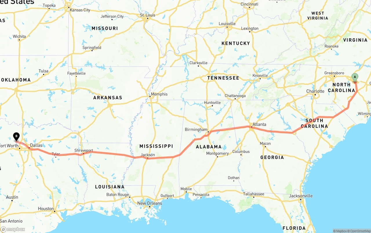 Shipping route from Raleigh to Aurora