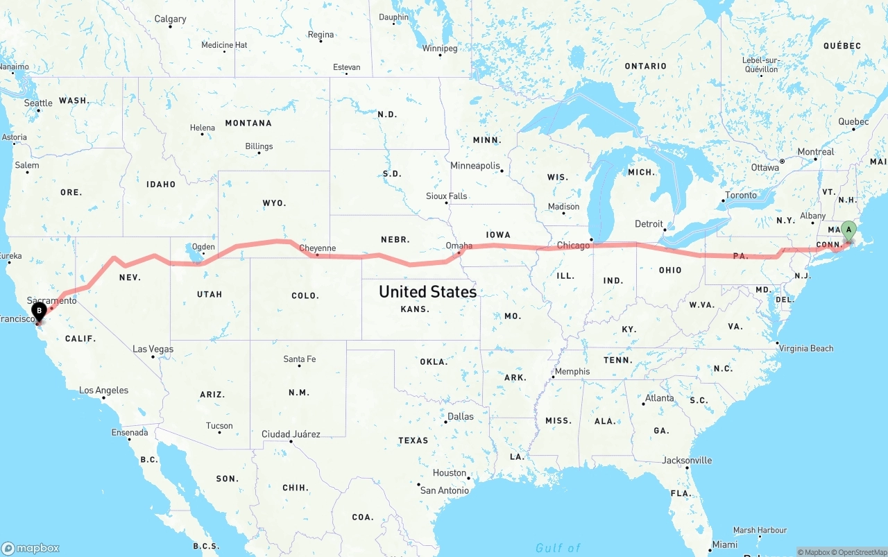 Shipping route from Rhode Island to Port of Oakland