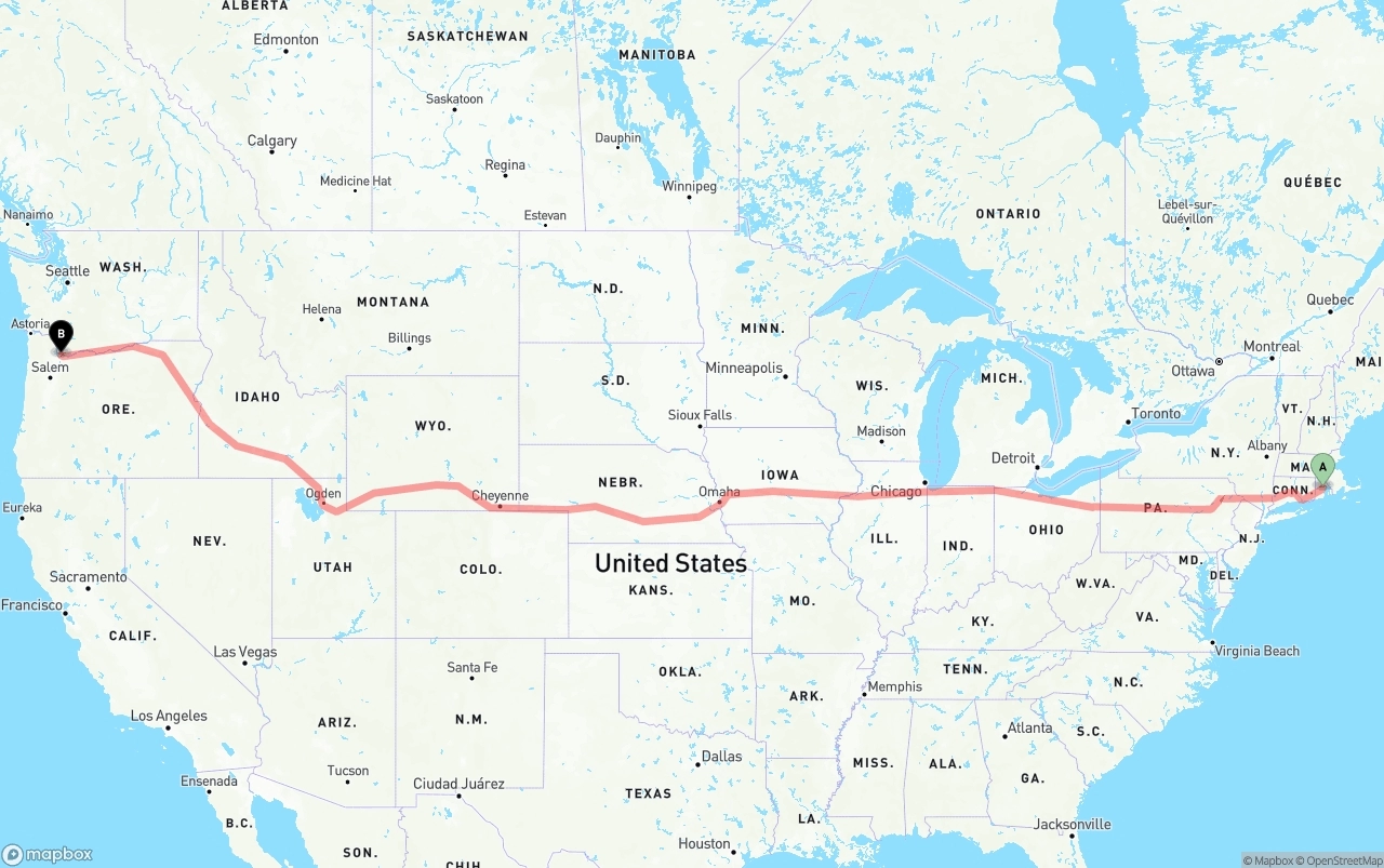 Shipping route from Rhode Island to Portland International Airport