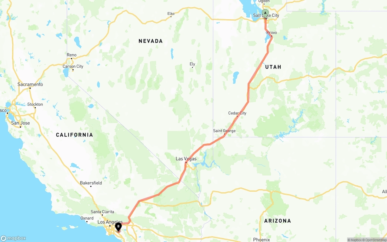Shipping route from Salt Lake City to Anaheim