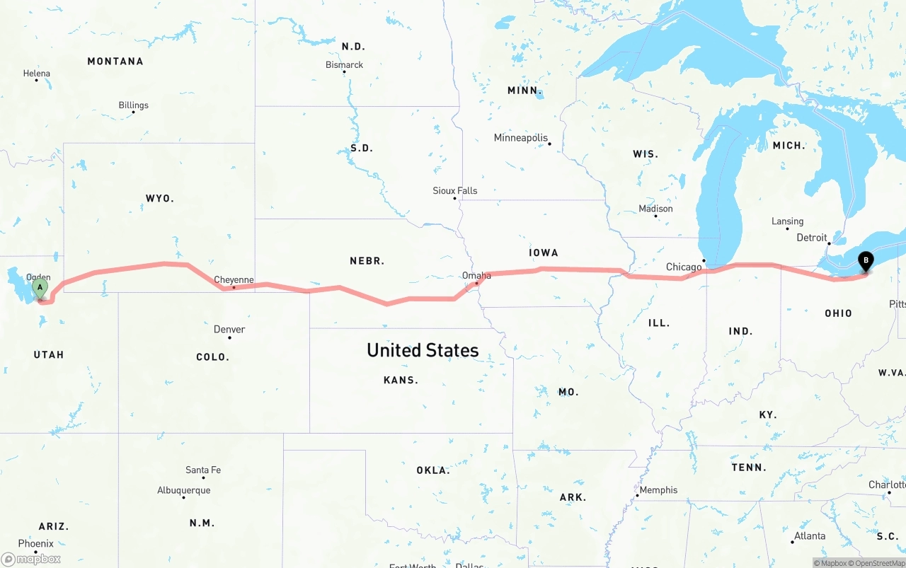Shipping route from Salt Lake City to Cleveland