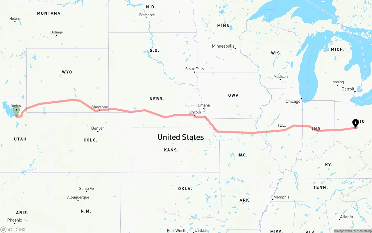 Shipping route from Salt Lake City to Columbus