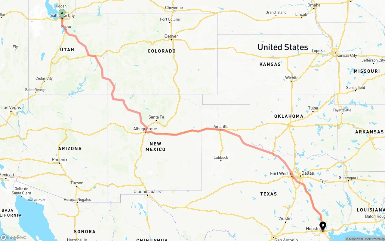 Shipping route from Salt Lake City to Houston