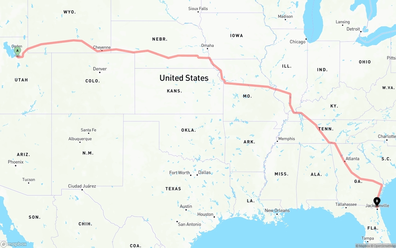 Shipping route from Salt Lake City to Jacksonville International Airport