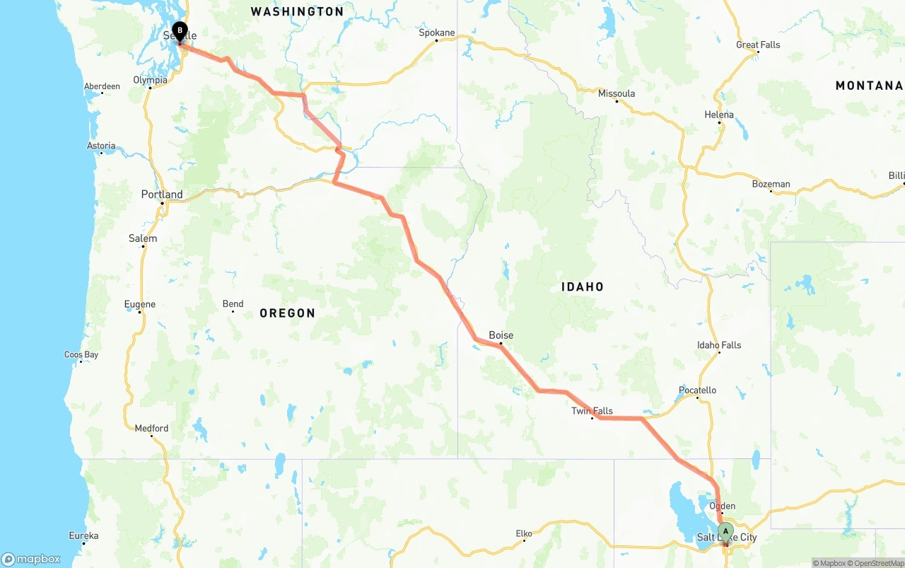 Shipping route from Salt Lake City to Seattle