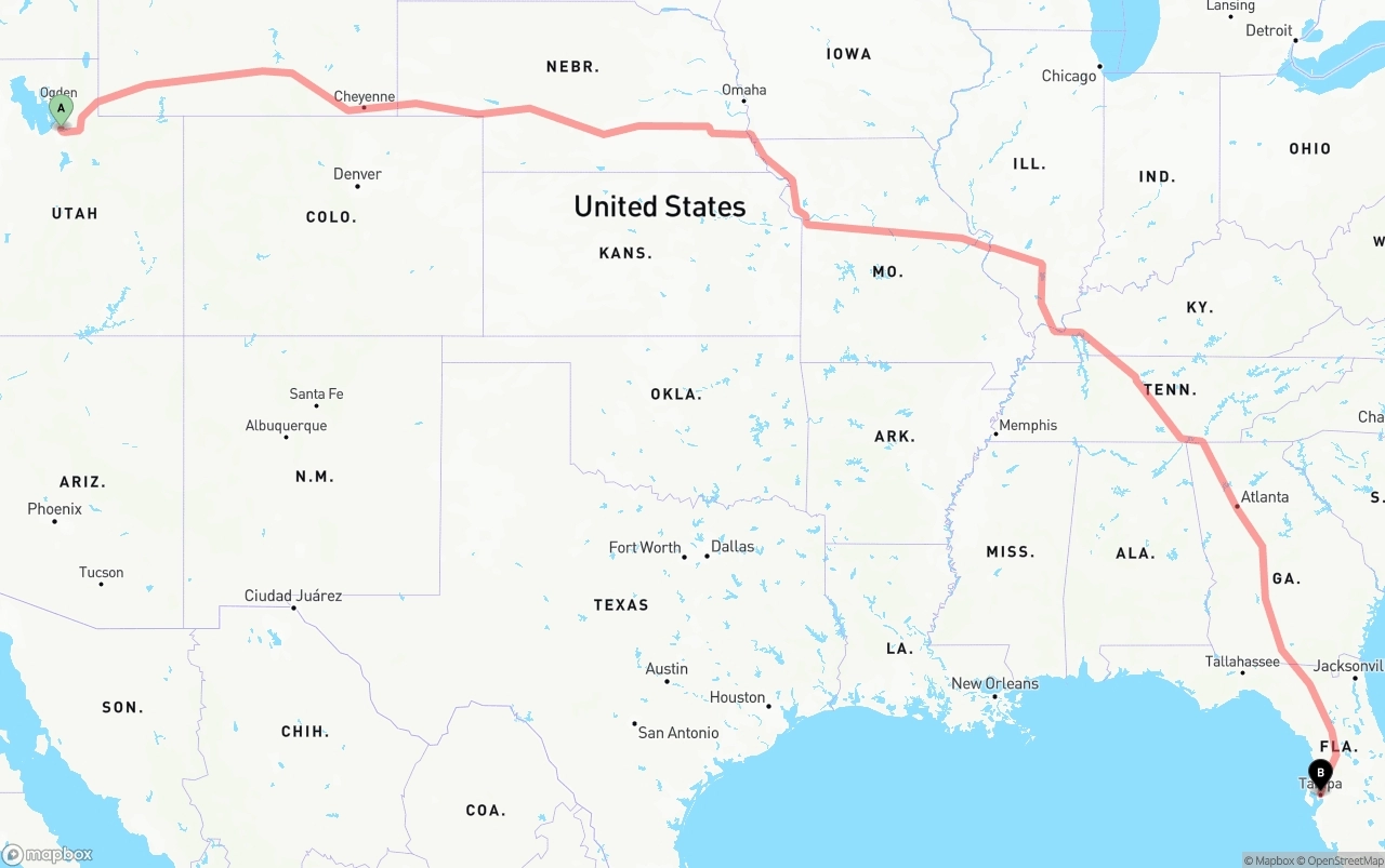 Shipping route from Salt Lake City to Tampa