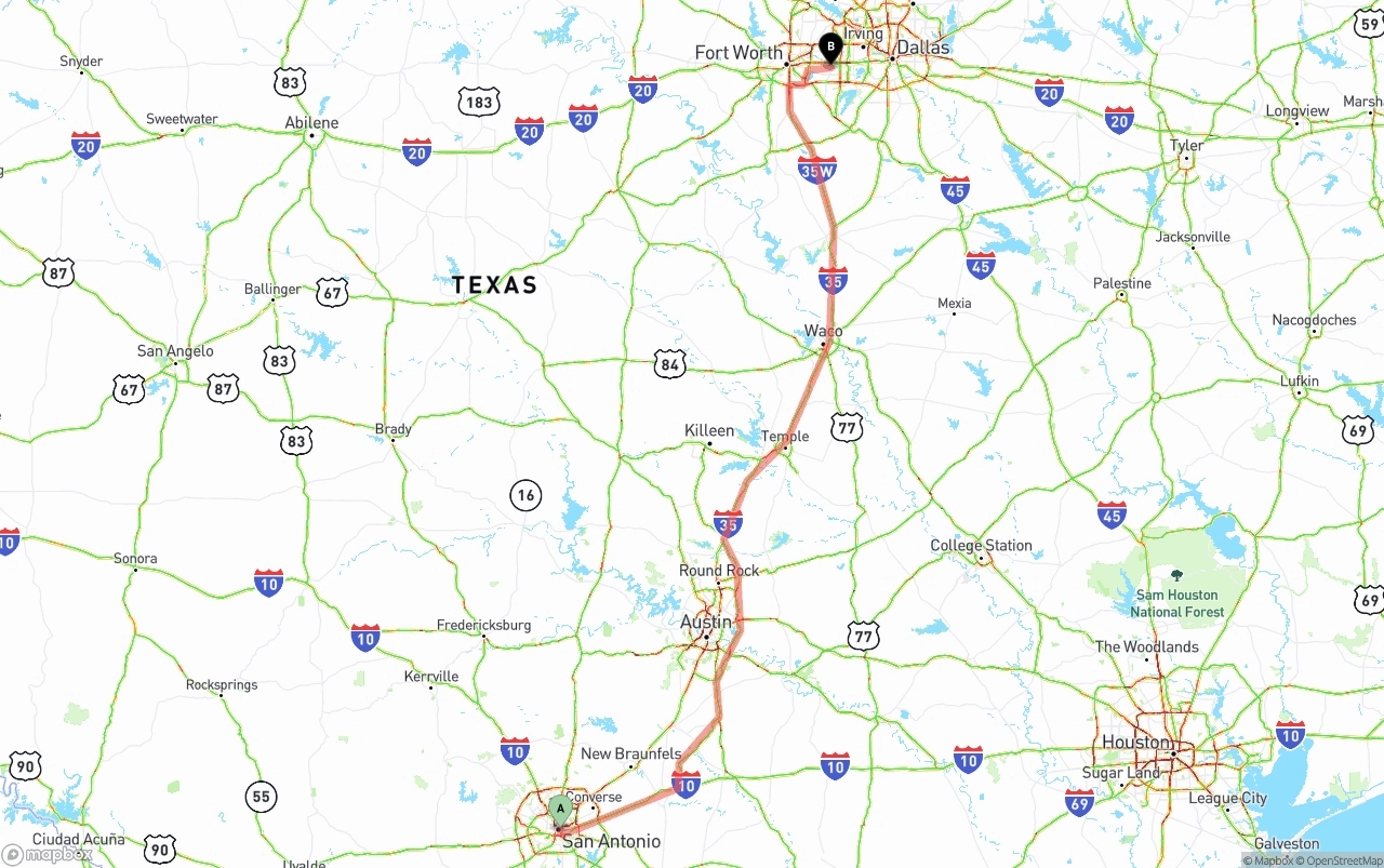 Shipping route from San Antonio to Arlington